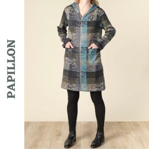 Papillon Plaid Hooded Zip Coatigan Jacket Small NWT